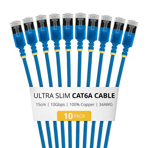 Startech.COM 15CM Blue Ultra Slim CAT6A 10 Pack, Lifetime