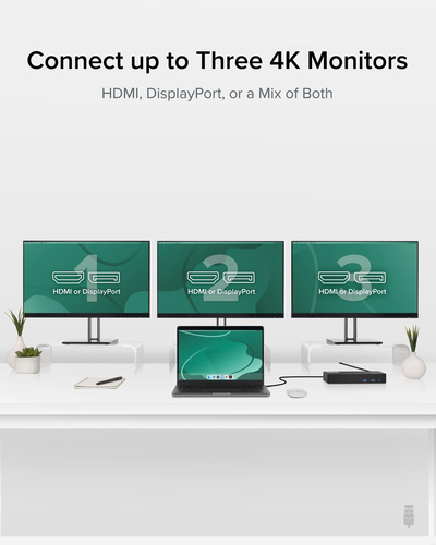 Plugable Technologies 12-in-1 USB C Triple Monitor Docking Station, Triple 4K Displays with 3x HDMI or 3x DisplayPort, Compatible with Mac, Windows, Thunderbolt – image 3