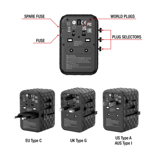 Verbatim UTA-05 65W GaN III Universal Travel Adapter with 2 x USB-C PD & QC 4+ & 2 x USB-A ports – image 6