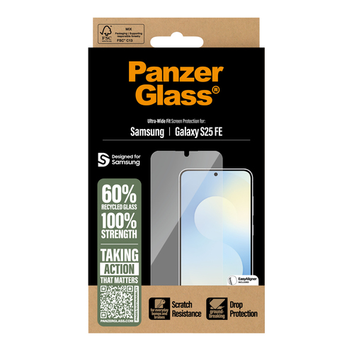 PanzerGlass Screen Protector Samsung Galaxy S25 FE 5G | Ultra-Wide Fit w. EasyAligner Skærmbeskytter – billede 3