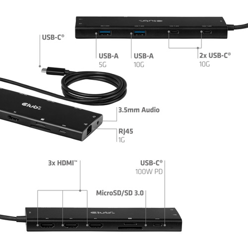 CLUB3D 12-in-1 USB-C® to Triple HDMI™ Hub DP2.1 PD3.0 – image 4