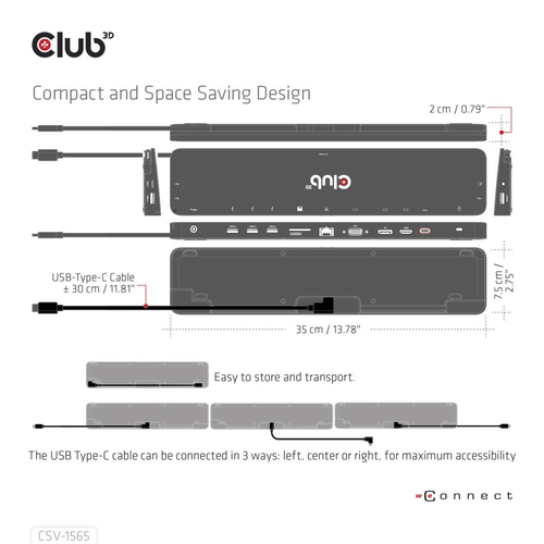 CLUB3D USB Gen1 Type-C Triple Display DP1.4 Alt mode Smart PD3.0 Charging Dock with 100 Watt Power S, afbeelding 2