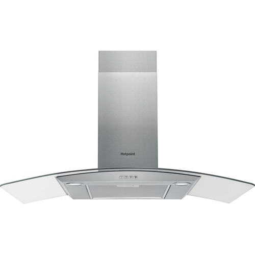 Hotpoint PHGC9 4FLMX 90cm Curved Glass Chimney Hood in St Steel 3 Spee - image 1