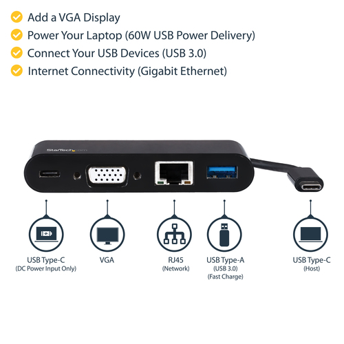 StarTech.com USB C Multiport Adapter - Mini USB-C Dock w/ Single Monitor VGA 1080p Video – image 7