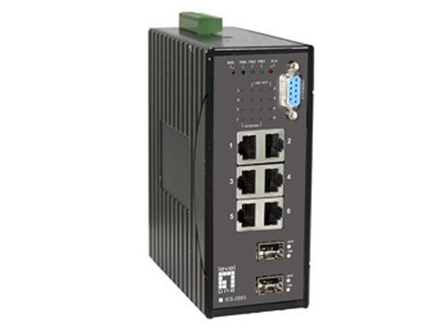 LevelOne 6 GE + 2 SFP Managed Switch -20 ~ 60C, DIN-rail