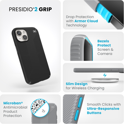 Speck Presidio2 Grip Apple iPhone 15 Black - with Microban, Hoes, Apple, iPhone 15, 15,5 cm (6.1"), Zwart, afbeelding 9