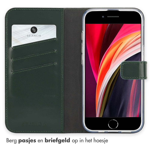 Selencia Echt Lederen Bookcase iPhone SE 4 - Groen, afbeelding 3