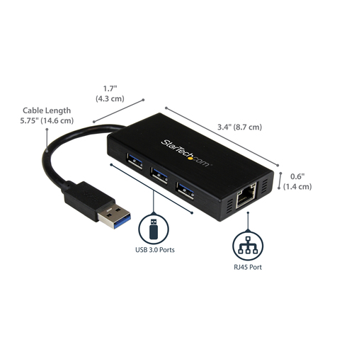 StarTech.com 3-Port Portable USB 3.0 Hub plus Gigabit Ethernet - 5Gbps - Aluminum with Built-in Cable - TAA – image 9