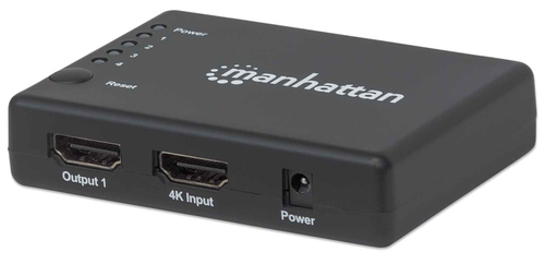 Manhattan HDMI Splitter 4-Port (Compact), 4K@30Hz, Displays output from x1 HDMI source to x4 HD displays (same output to four displays), AC Powered (cable 0.7m)
