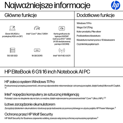 HP Inc. Notebook EliteBook 6 G1i U7-265H 512GB/16GB/W11P/16.0   C51N8ET