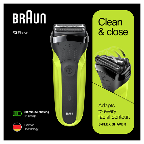 Braun Series 3 81702940 бритва для мужчин Сеточная бритва Триммер Черный, Зеленый