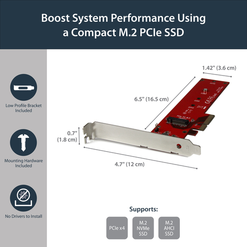 StarTech.com M2 PCIe SSD Adapter - x4 PCIe 3.0 NVMe / AHCI / NGFF / M-Key - Low Profile and Full Profile - SSD PCIe M.2 Adapter (PEX4M2E1) Interfaceadapter – billede 8