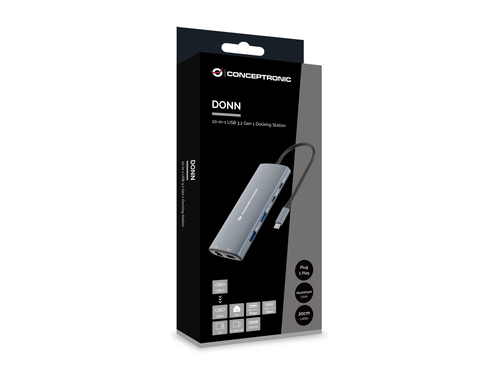 Conceptronic DONN06G laptop dock & poortreplicator Bedraad USB 3.2 Gen 1 (3.1 Gen 1) Type-C Grijs, afbeelding 7