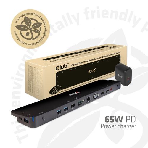 CLUB3D CSV-1564W65 док-станция для ноутбука Док-разъём USB 3.2 Gen 1 (3.1 Gen 1) Type-C Черный