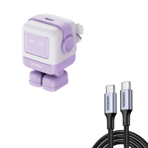 Cargador Mini GaNRobot 30W serie Nexode 1 USB-C de Carga Rápida Tecnología GaN II Multiprotocolo PD/QC/SCP/FCA Carga Inteligente Pantalla LED Zapato Magnético Extraíble Thermal Guard Color Lila. 25036 - Ugreen