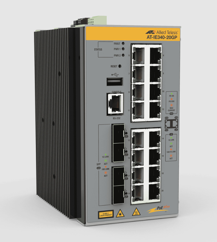 AT-IE340-20GP-980 Switch Industrial Capa 3 16x 10/100/1000T PoE 4x 100/1000X SFP TAA compliant AT-IE340-20GP-980