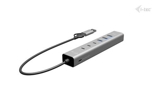 i-tec USB-C/USB-A Metal HUB 6 port (3x USB-C, 3x USB-A), LAN, Power Delivery 85W
