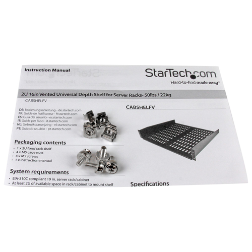 StarTech.com 2U Server Rack Shelf - Universal Vented Cantilever Tray for 19 Network Equipment Rack & Cabinet - Heavy Duty Steel - 50lb - 16 Deep (CABSHELFV) Rackhylde Sort – billede 3