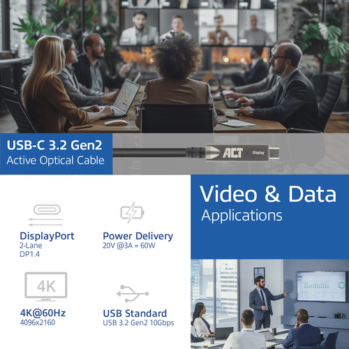 USB-C AOC 60W 4K 10G 10M 4LN. 1 stk, afbeelding 3