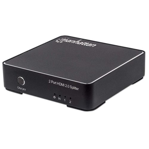 Manhattan HDMI Splitter 2-Port , 4K@60Hz, Displays output from x1 HDMI source to x2 HD displays (same output to both displays), AC Powered (cable 1.2m), Black,
