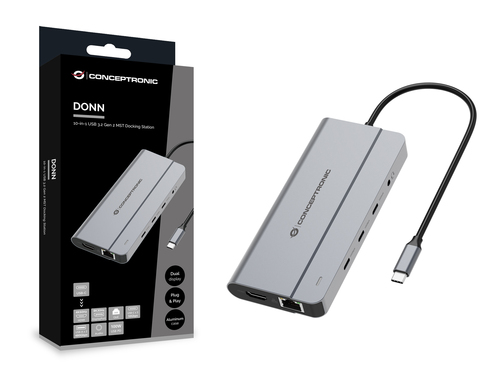 Conceptronic DONN34G 10-in-1 USB 3.2 Gen 2 MST Docking Station, 4K60Hz HDMI, 8K30Hz DisplayPort, GbE, USB-C 10Gbps x 3, USB-A 480Mbps x 2, Audio – image 3