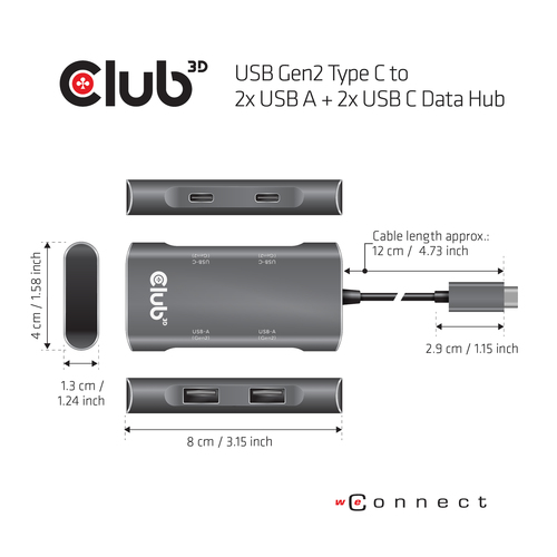 CLUB3D USB Gen2 Type C to 2x USB A + 2x USB C Data Hub – image 3