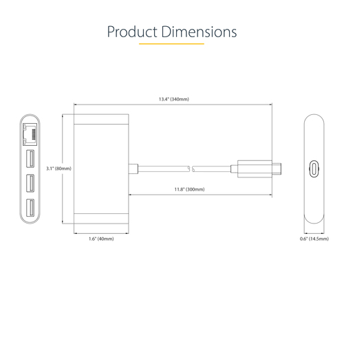 StarTech.com 3-Port USB-C Hub with Ethernet - 3x USB-A - Gigabit Ethernet - USB 3.0 5Gbps - Bus-Powered - 1ft/30cm Long USB Type-C Host Cable - GbE - Portable U – image 9