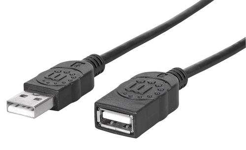 Manhattan Cable alargador USB-A a USB-A, 1 m, macho a hembra, 480 Mbps (USB 2.0), negro, garantía de por vida, equivalente a USBEXTAA3BK imagen 1