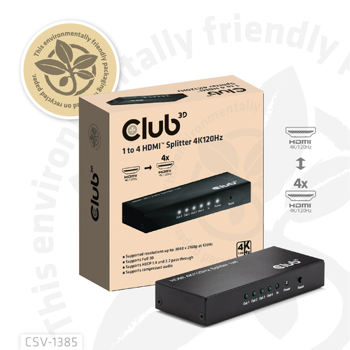 Club 3D HDMI Splitter 1x > 4x HDMI 4K 120Hz, afbeelding 8