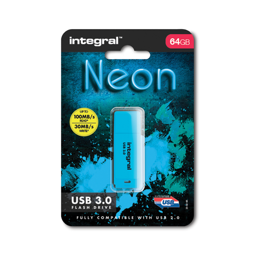 Integral 64GB USB3.0 DRIVE NEON BLUE UP TO R-100 W-30 MBS – image 2