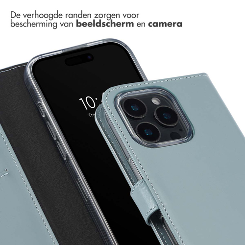 Selencia Echt Lederen Bookcase iPhone 16 Pro - Air Blue, afbeelding 4