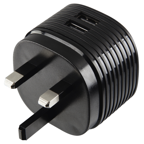 Hama Dual Charger, 2x USB, 2.4A with UK plug, black