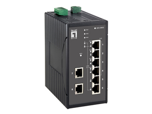 LevelOne 4 x 802.3at PoE + 4 FE Web Smart Switch -40 ~ 75C, DIN-rail