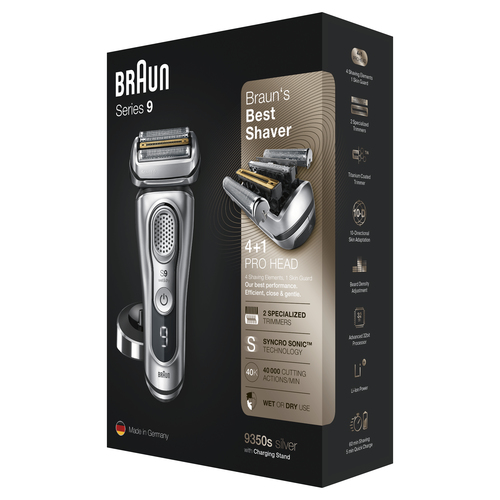 Braun Series 9 9350s Latest Generation Electric Shaver, Charging Stand, Fabric Case, Silver – image 6