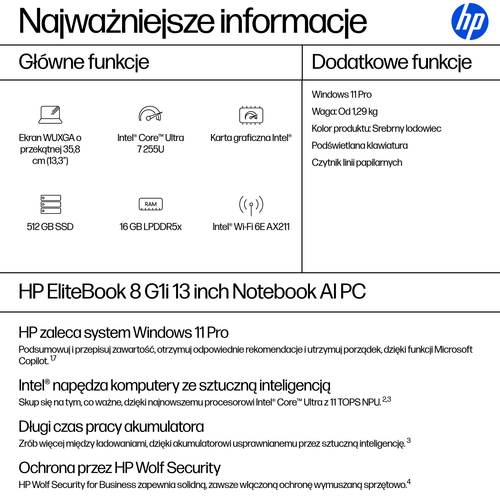 HP Inc. Notebook EliteBook 8 G1i U7-255U 512GB/16GB/W11P/13.3 C51LBET