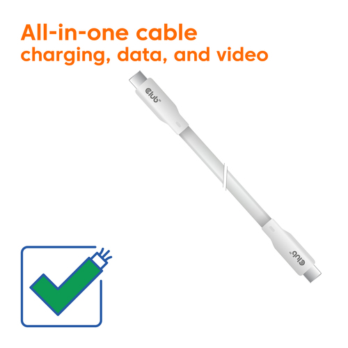 Club3D Lifestyle USB-C Kabel PD 240W,20Gbps 2m weiß St/St retail, afbeelding 3