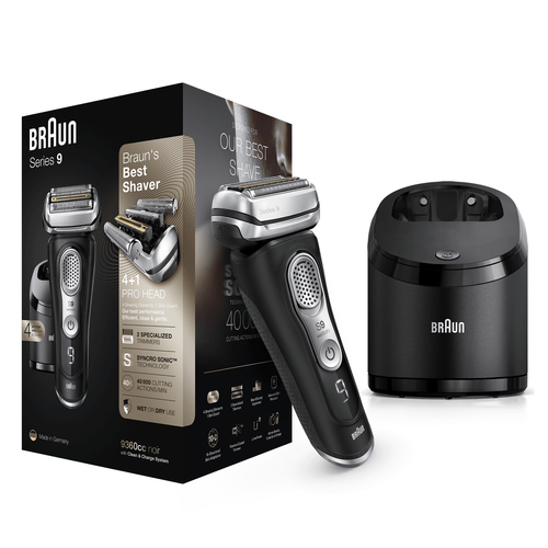 Braun Series 9 9360cc Latest Generation Electric Shaver, Clean&Charge Station, Fabric Case, Noir