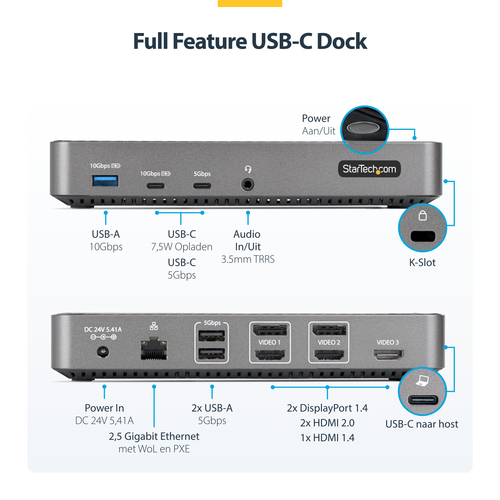 StarTech.com USB-C Triple Monitor Docking Station - HDMIDP Triple 4k USB-C Dock, afbeelding 9