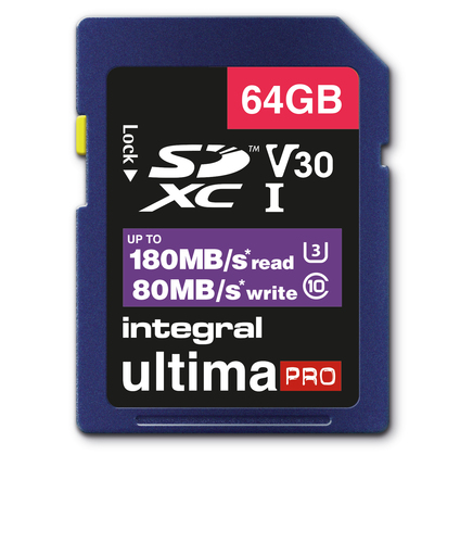 Integral 64GB SD CARD SDXC UHS-1 U3 CL10 V30 UP TO 180MBS READ 80MBS WRITE