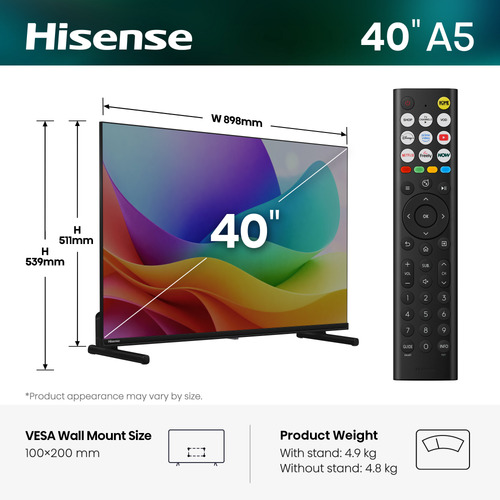 Hisense 40A5STUK TV 101.6 cm (40") Full HD Smart TV Wi-Fi Black – image 2
