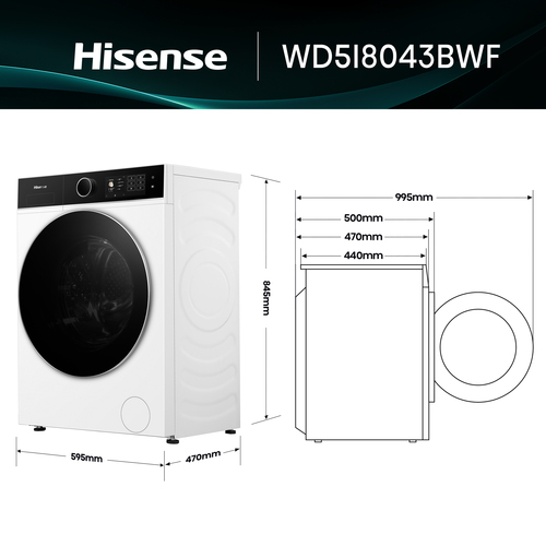 Hisense WD5I8043BWF washer dryer Freestanding Front-load White – image 2