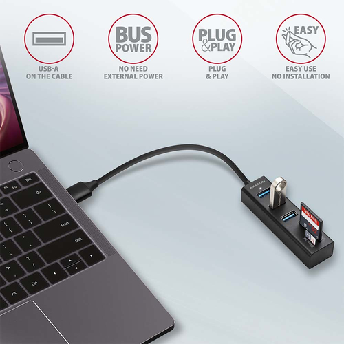 AXAGON SuperSpeed USB-A Hub mit 3 USB-Ports und Kartenleser USB-Hubs - USB 32 - 3 - Schwarz – Foto 5 von 8