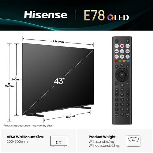 Hisense E78QTUK 43 inch Smart 4K Ultra HD Qled TV - image 1