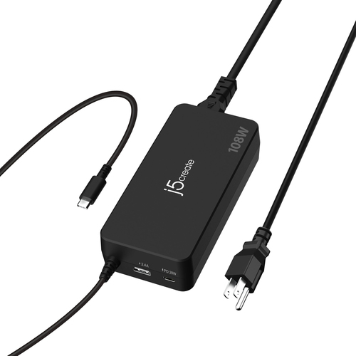 j5create JUP34108 mobile device charger Laptop, Smartphone, Tablet Black AC Fast charging Indoor – image 1