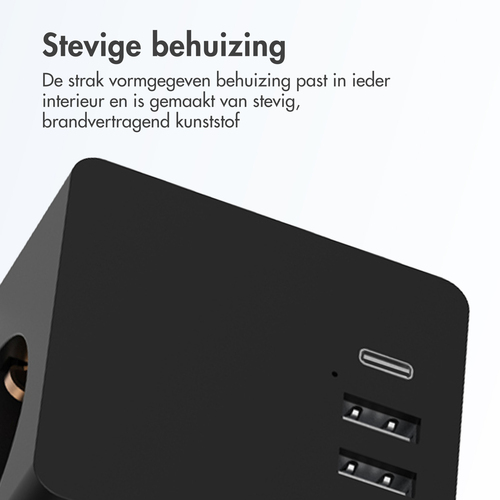 Accezz PowerCube 6-in-1 1x USB-C+2x USB-A+3x stopcontact 4000W Oplader Zwart, afbeelding 5