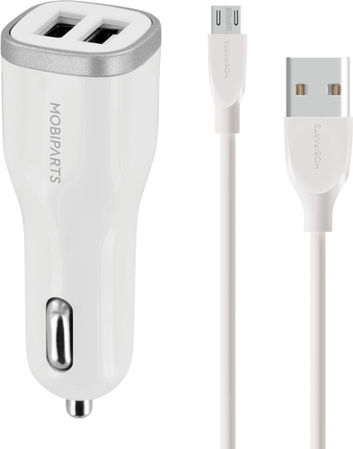 Mobiparts Car Charger Dual USB 4.8A + Micro USB Cable White