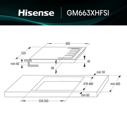Hisense GM663XHFSI hob Stainless steel Built-in – image 3