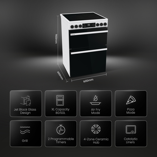 Hisense Hi6 Max 80/50L HDCEC6C20W 60cm Electric Ceramic Cooker - White - image 2