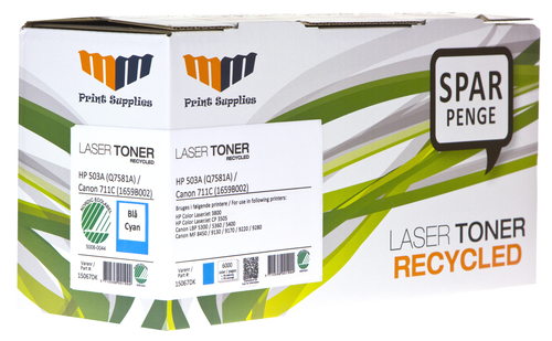 MM Cyan Laser Toner - HP 503A (Q7581A) / Canon 711C (1659B002) - For HP Color LaserJet / Canon LBP & MF