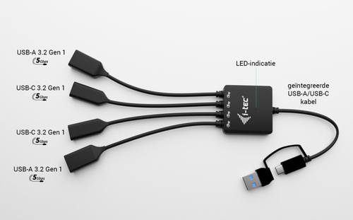 I-Tec - hub - USB-CUSB-A cable - 4 ports USB-Hubs - 4 - Schwarz – Foto 7 von 10